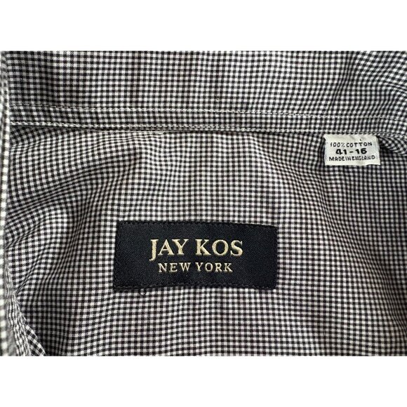 Jay Kos microcheck gingham Shirt sz 41 16 US M NWT black $ 320 Made in England - Picture 5 of 8